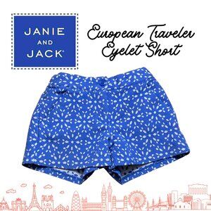 Janie & Jack Blue + White Floral Eyelet Shorts, Girls Sz 6